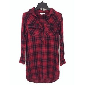 Beach Lunch Lounge XS Shirt Dress Red Black Plaid
